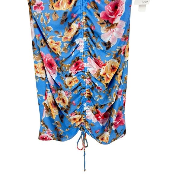 NWT Abound Blue Floral Short Sleeve Ruched Mini Bodycon Dress Size Large - Picture 4 of 10